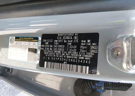 2022 Kia Telluride Sx z USA, uszkodzony, nr VIN 5XYP5DHC5NG254343